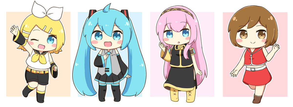 初音ミク ,鏡音リン ,巡音ルカ ,メイコ(VOCALOID) 「クリプトン女子組! 」|ねこみんのイラスト