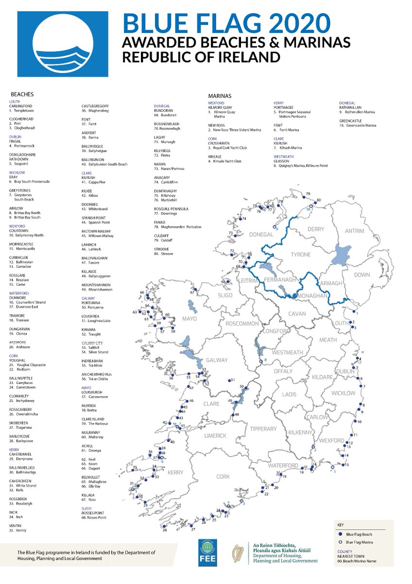 Here are the eagerly awaited results for #BlueFlag &amp; #GreenCoastAward for Irelands 2020 #bathing season.