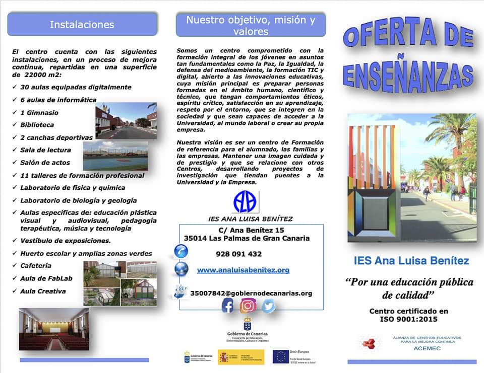 GranCanariaJven's tweet photo. Oferta Formativa  @IESAnaLuisa curso 2020/2021
El plazo de preinscripción o solicitud para reserva de plazas en cualquiera de las enseñanzas ofertadas finalizará el 12 de junio.
+Info: https://t.co/8hXaOkPHXm https://t.co/0BI5IDNkMZ