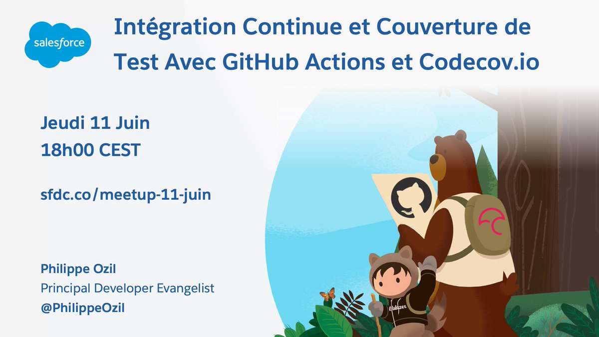 PhilippeOzil's tweet image. 🇫🇷 Appel aux @SalesforceDevs francophones: rejoignez moi pour un meetup virtuel en français sur le thème intégration continue et couverture de tests avec GitHub Actions et Codecov.io.
Rdv ce jeudi 11 juin à 18h00 CEST: sfdc.co/meetup-11-juin