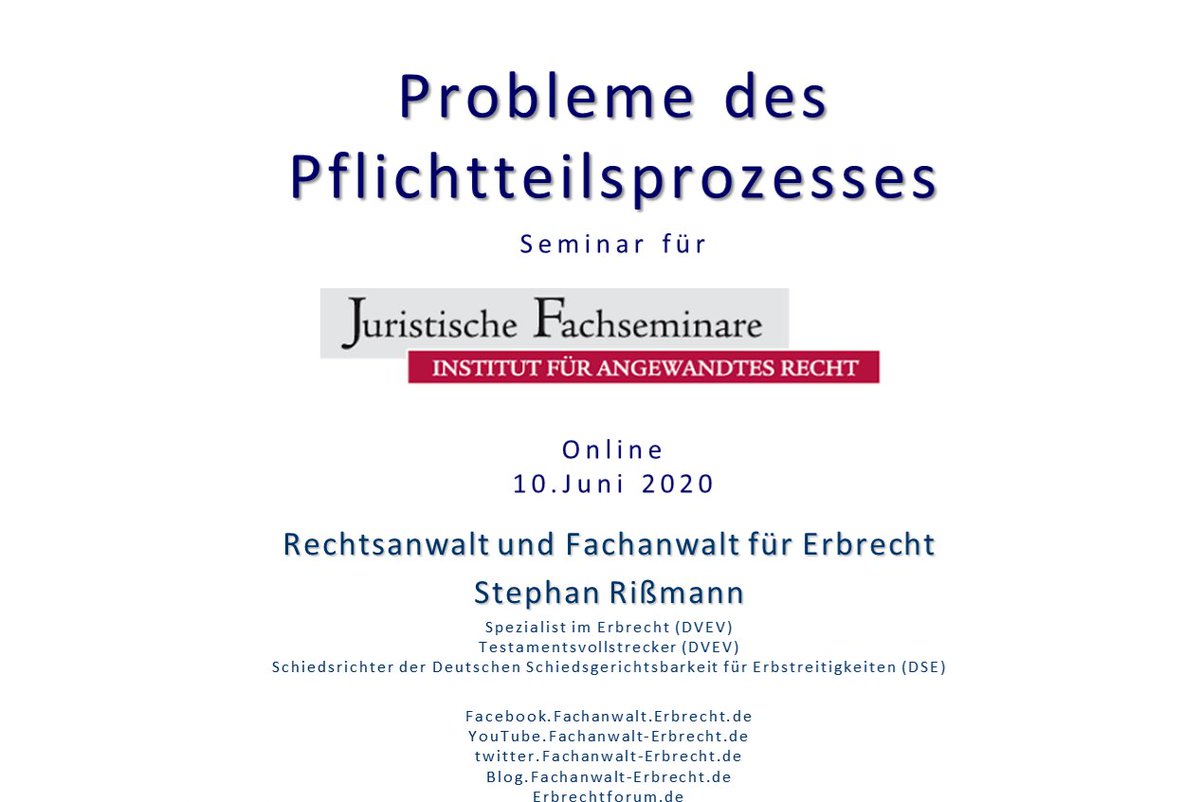 In 24h geht's los: Seminar "Probleme des Pflichtteilsprozesses" - online, live und interaktiv 😀! Anmeldung ist noch bis kurz vor Beginn möglich:
bit.ly/2BQ947l