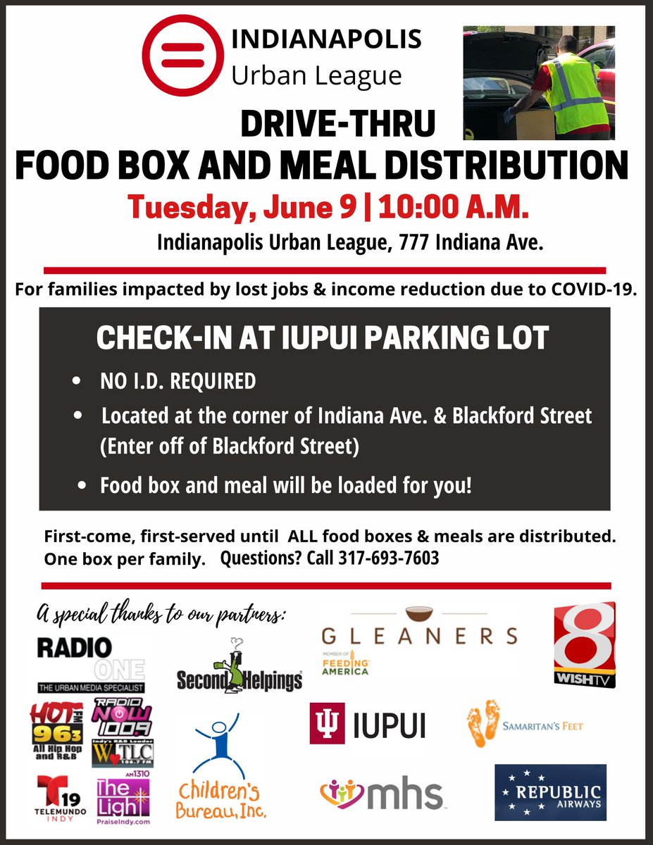 indplsul's tweet photo. Come see us today at 10 AM!

Thank you to all of our partners who have made this possible! @WISH_TV @SecondHelpings @PraiseIndy @IUPUI @Hot963 @TelemundoIndy @RadioNOW1009 @impd https://t.co/IElAbtbapm