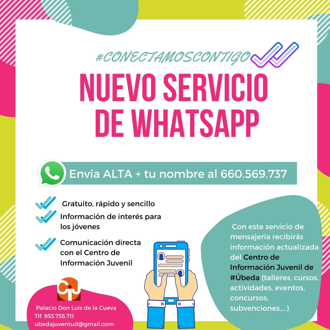 👧🧒JUVENTUD👧🧒| ¿Quieres estar al día de todas las actividades de interés dirigidas a la gente joven? Pues inscríbete en el nuevo servicio de WhatsApp (lista de difusión), que ha habilitado la Concejalía de Juventud.