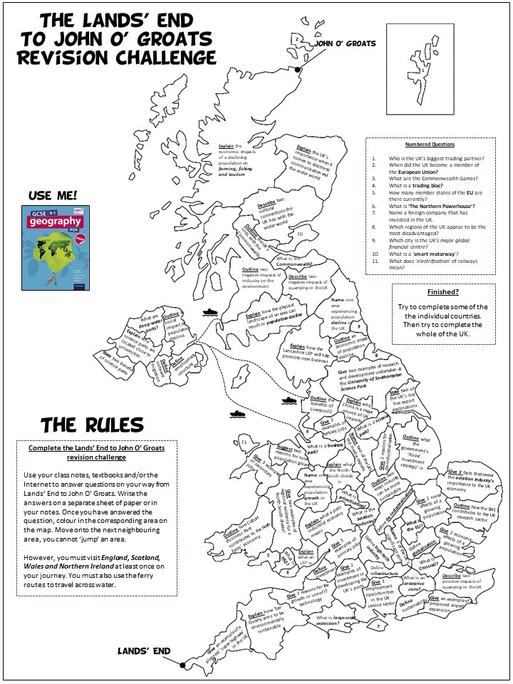 keepgeogingon's tweet photo. For AQA GCSE geography teachers. Last one I have got! This one is for The Changing UK Economy Topic. Pupils need to get from Lands' End to John O' Groats. It is editable so you can change to rules, questions. Hope it's useful.

https://t.co/gwn7mnuw5l https://t.co/3GLiN9hho4
