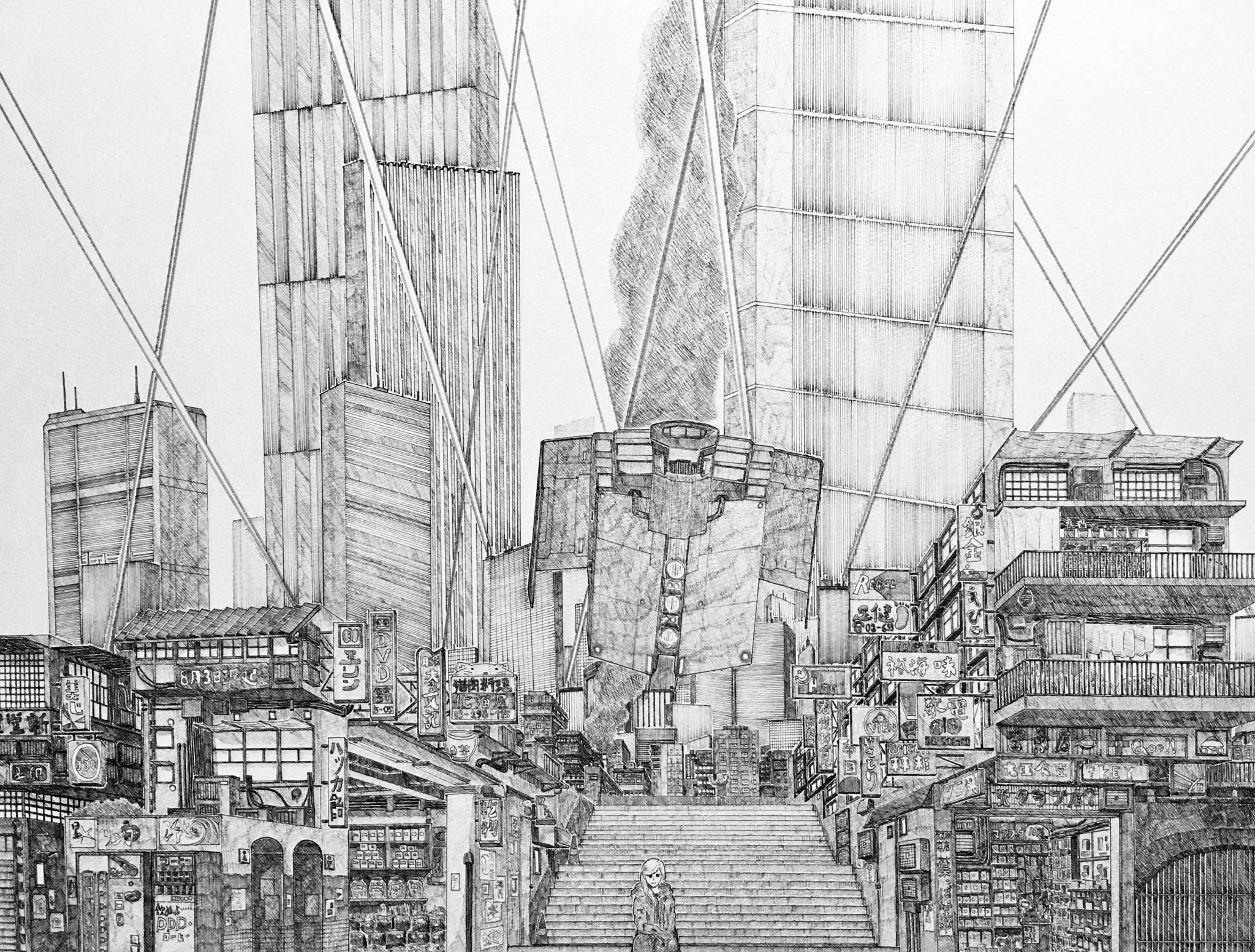 作者不詳　ペン画 知恵の木🍎 サイズSM ペン画を残しつつカラーにしました! 単色に