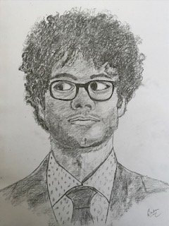 awenthornber's tweet photo. Practice pencil sketch of @RichardAyoade Turned out better than I’d hoped :) Next project is to try the pastel portrait. #lockdownart https://t.co/0wVah96C3c