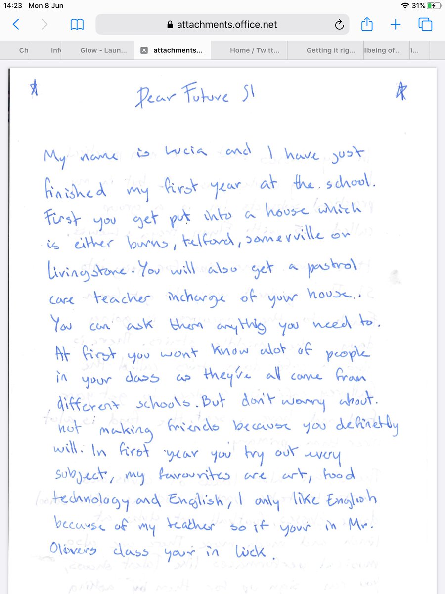 P7Academy's tweet photo. Another wonderful letter for our new S1 full of advice. This time Lucia shares her experience. 😀👍⭐️ https://t.co/uMcZqTBlWy