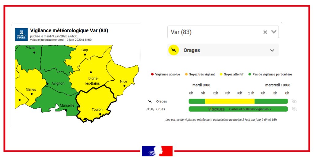 LeonelliCaC2020's tweet photo. Prudence à toutes et à tous, le Département du Var est placé en vigilance jaune pour #orages par Météo-France. Des orages peu mobiles sont possibles avec des chutes de grêle.
Prudence et évitez les déplacements. 
Votre Maire.
Philippe Leonelli
#METEO83 #VAR #Vigilance https://t.co/naFzSU088Y
