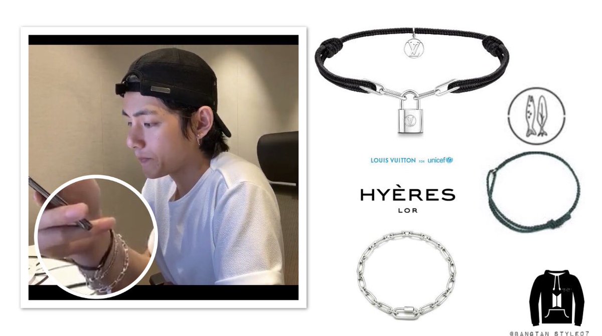 Bangtan Style⁷ (slow) on X: BANGTANTV LIVE V 200609 Taehyung is wearing  LOUIS VUITTON for UNICEF Lockit Silver Bracelet ($450), Hyères Lor Silver  Link Chain Bracelet ($300) and CNNMADE Different Green Bracelet ($