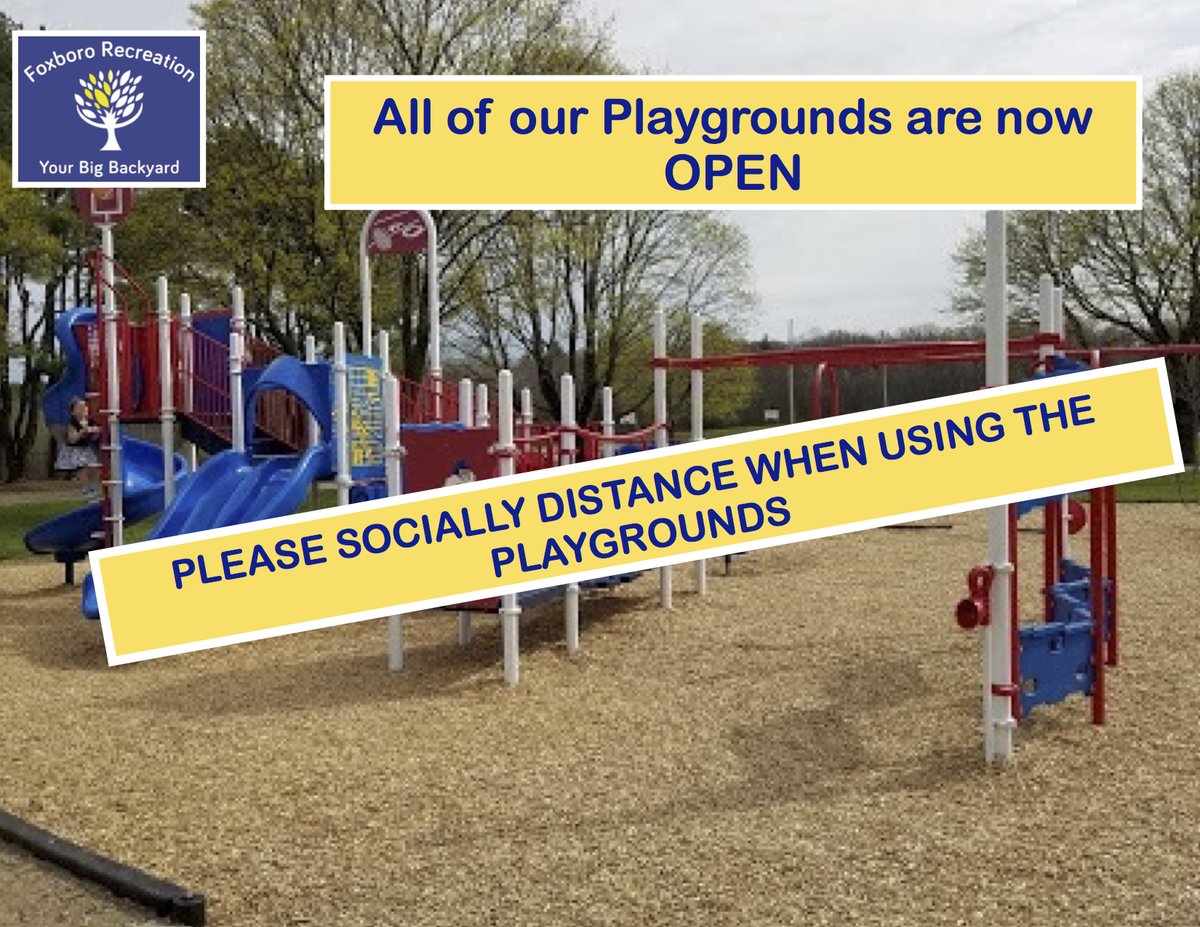 Our playgrounds are finally OPEN!
Continue to socially distance when playing on the playgrounds.
#Foxbororec #Playgroundsareback