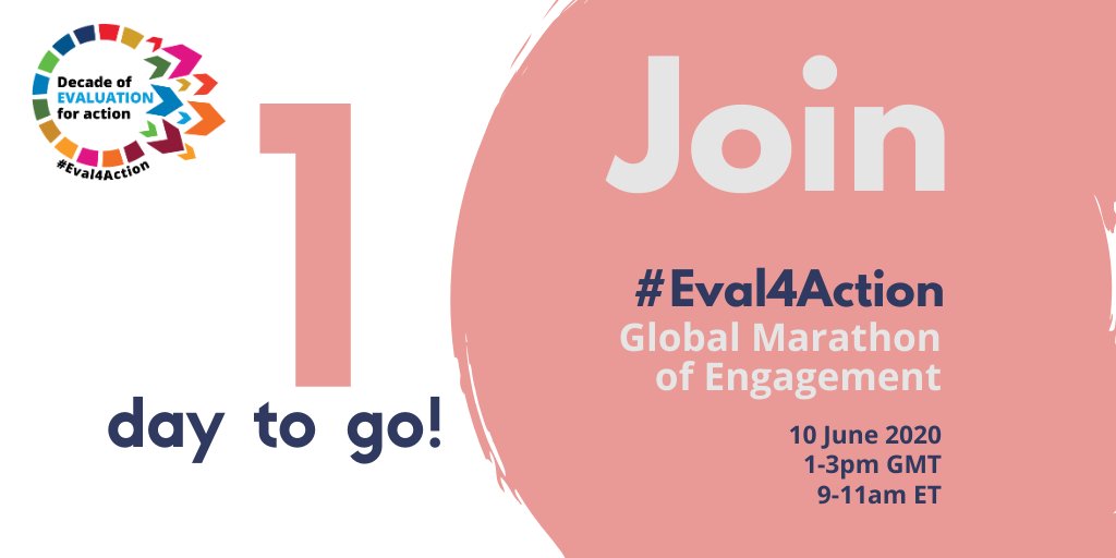 Eval_Youth's tweet photo. It’s almost time!
*ONE DAY LEFT* for #Eval4Action Global Marathon of Engagement.
Grab your last chance to register and make your motivational statement for the #Eval4Action campaign!
Tune in on 10 June 2020. 1-3pm GMT, 9-11am ET
Register: https://t.co/7hdffAWyk1 https://t.co/za59qdOrE6