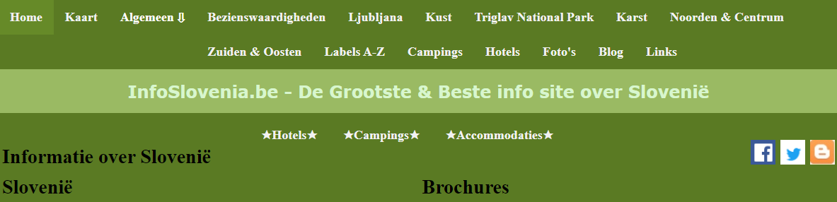 Nieuw navigatie op infoslovenia.be .De plaatsen werden opgedeeld in meerdere rubrieken. #ljubljana #ifeelslovenia #karst #kust #campings #Fotos #slovenie #slovenia #triglav #bezienswaardigheden #maribor #portoroz #ptuj