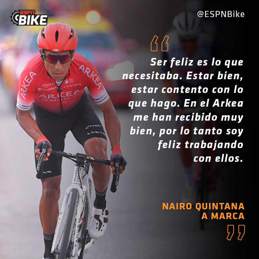 ESPNCiclismo's tweet photo. #ESPNBike Nairo #Quintana fue consultado sobre su gran inicio en 2020 y qué era lo que necesitaba para estar así: "ser feliz", respondió el corredor del #ArkeaSamsic. 💬
.
@NairoQuinCo https://t.co/TRIVVL69ng