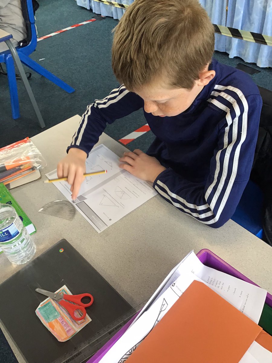 TH_Year6's tweet photo. We have been working hard this morning finding out about angles in triangles with @WhiteRoseMaths #THlearn6 https://t.co/57cl3O4RIu