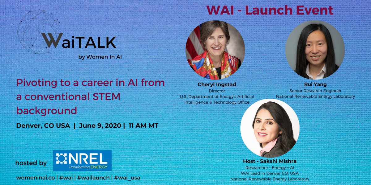 Join me and researchers from @NREL online for a Women in AI conversation today at 1:00 pm ET/11:00 am MT about how to prepare for a promising career in #AI. #wai #wailaunch. Register via the eventbrite link below.