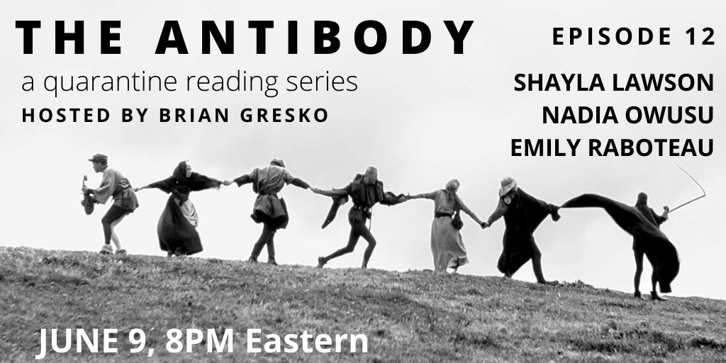 The Antibody (@antibodseries) on Twitter photo Tonight, at 8pm Eastern, The Antibody is thrilled to welcome @blueifiwasnt (THIS IS MAJOR) <a href="/NadiaOwusu1/">Nadia Owusu</a> (AFTERSHOCKS) & <a href="/emilyraboteau/">Emily Raboteau</a> (SEARCHING FOR ZION)
Books provided via <a href="/greenlightbklyn/">Greenlight Bookstore</a>!
Join live, or watch on <a href="/lithub/">Literary Hub</a> Virtual Book Channel
us02web.zoom.us/meeting/regist… Tonight, at 8pm Eastern, The Antibody is thrilled to welcome @blueifiwasnt (THIS IS MAJOR) <a href="/NadiaOwusu1/">Nadia Owusu</a> (AFTERSHOCKS) & <a href="/emilyraboteau/">Emily Raboteau</a> (SEARCHING FOR ZION)
Books provided via <a href="/greenlightbklyn/">Greenlight Bookstore</a>!
Join live, or watch on <a href="/lithub/">Literary Hub</a> Virtual Book Channel
us02web.zoom.us/meeting/regist…
