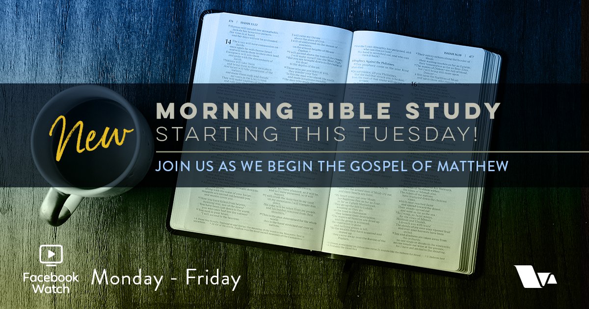 ValleyLifeSUR's tweet photo. We're starting a new morning bible study today. Join us weekday mornings as we go through the Gospel of Matthew! https://t.co/pfWuv2d3f5