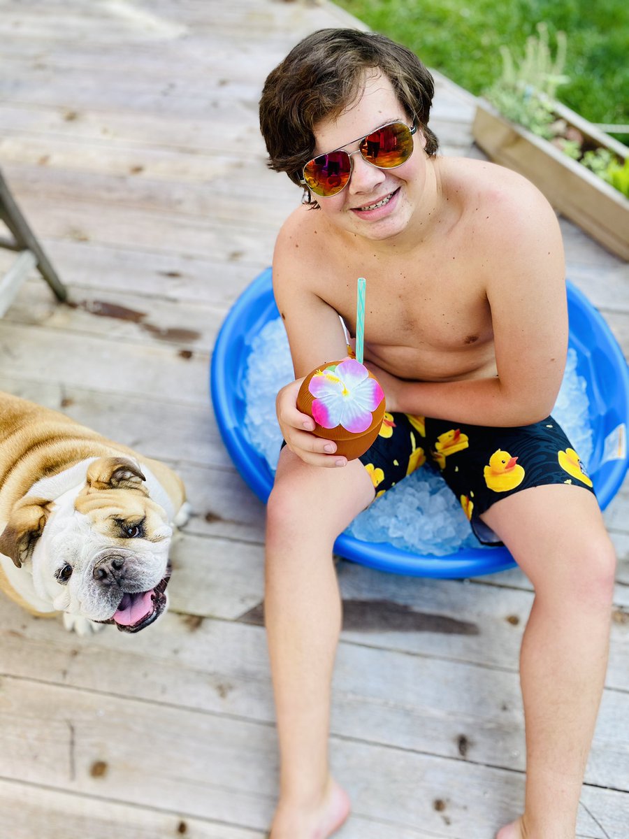 frecklebellydog's tweet image. Mom, ma, mom, mommy, mom, ma ... make him get out of my pool. #siblingfun