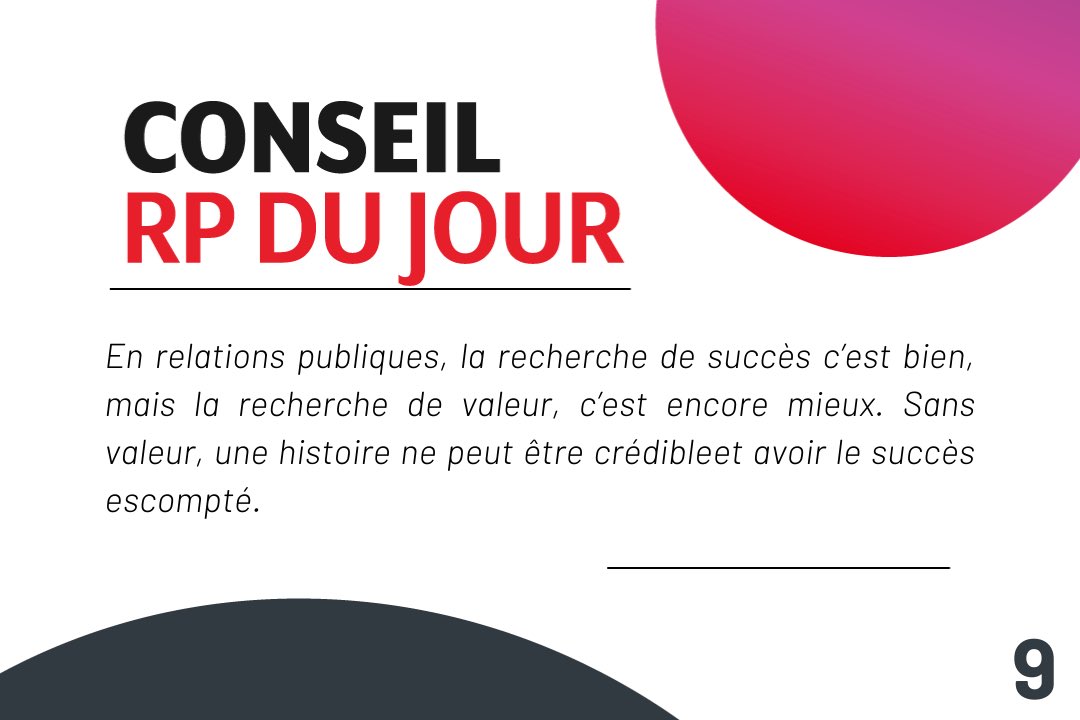Dans le domaine des relations publiques, tout se jour sur la substance. Vous gagnerez davantage à prendre le temps de rédiger une histoire bien étoffée qui rapporte en valeur au lecteur qu’à vous plonger dans le sensationnalisme. 

#ConseilRP #PRTips