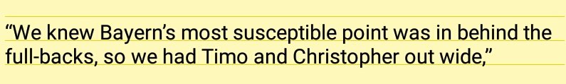 Another reason Nagglesmann sticks Werner wide is because Werner is effective in getting behind the fullback using his pace and most teams in Bundesliga pushes it's fullbacks high. Against Bayern Munich, Werner stuck to right wing indtead of left to find the space behind Davies.