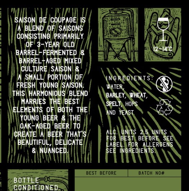 New beer! Saison De Coupage (woodcuts by @whelan88) is a blend consisting primarily of 3 year old barrel fermented &amp; barrel aged saison with a small portion of young saison. 

Saison De Coupage &amp; Lúnaberry will be our first two bottle releases. Leaving here end of June! 🍾🍾🍾