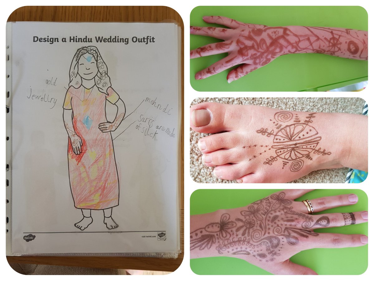 clack_vicki's tweet photo. @PHIYear1 Learning about India and Hindu weddings. We've designed a sari and been learning about mehndi x https://t.co/BPZqlGAkLE