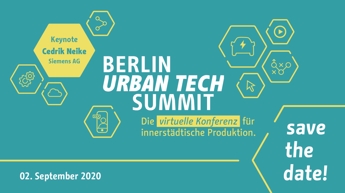 UrbanTechBerlin's tweet photo. Senatorin @RamonaPop lädt in diesem Jahr gemeinsam mit @SiemensDE zum diesjährigen #BerlinUrbanTech am 02.09.20 ein. Erstmalig als virtuelle Konferenz, werden Themen wie Smart City und innerstädtische Produktion erörtert. https://t.co/nYTn4hCDMx