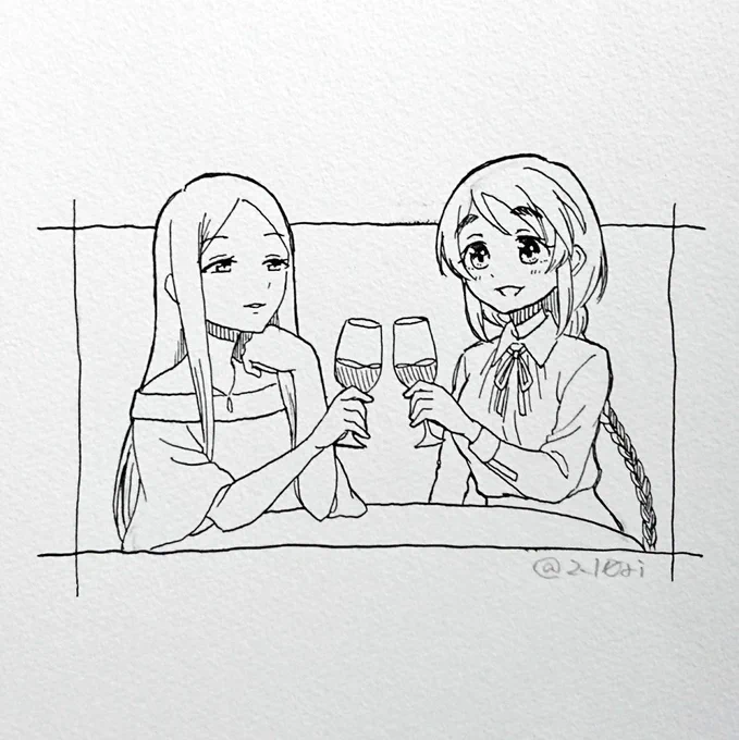 柊志乃さまとワインを嗜まれる相原雪乃お嬢さまの図 