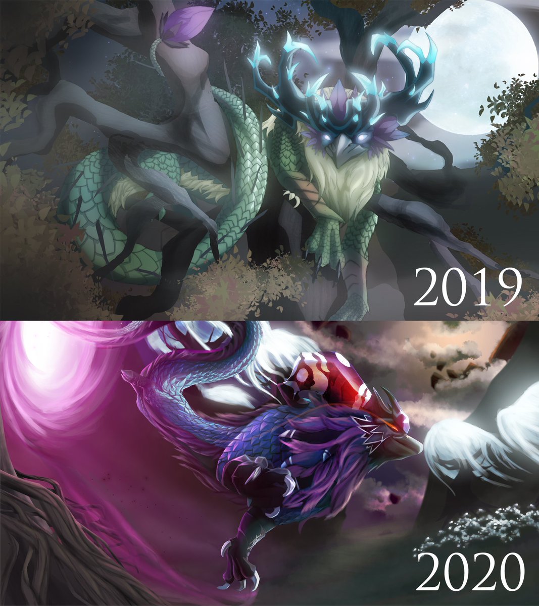 Hoppety1's tweet photo. There's been a trend where I've been re-drawing the same behemoths I did in the same months 1-2 years ago.
It's fun to see progress but damn am I embarassed by the 2018 Reza ๐
#Dauntless #Embermane #Koshai #Rezakiri https://t.co/QTryzirfzz