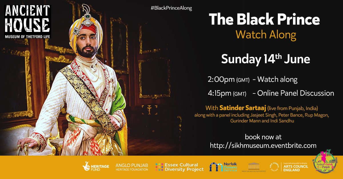 This Sunday join us for a special event to watch The Black Prince followed by an online discussion with some fabulous guests, including <a href="/SufiSartaaj/">Satinder Sartaaj</a> who starred as Maharajah Duleep Singh. Find out more &amp; book at bit.ly/BlackPrinceAlo… <a href="/AncientHouseMus/">Ancient House Museum of Thetford Life</a> <a href="/sikhmuseumi/">SMI</a> <a href="/ace_southeast/">Arts Council England, South East</a>