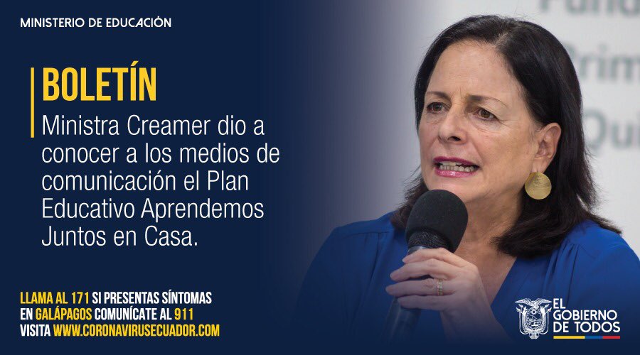Educacion_Ec's tweet photo. [BOLETÍN] Ministra @monserratcream1 junto a las autoridades de @EducacionZ4_Ec, @EducacionZ5_Ec y @EducacionZ8_Ec dieron a conocer a medios de comunicación el Plan Educativo #AprendemosJuntosEnCasa, que se aplica en el régimen Costa-Galápagos 2020-2021. ➡️ https://t.co/RMN7uFIs3z https://t.co/UjizplGNPc