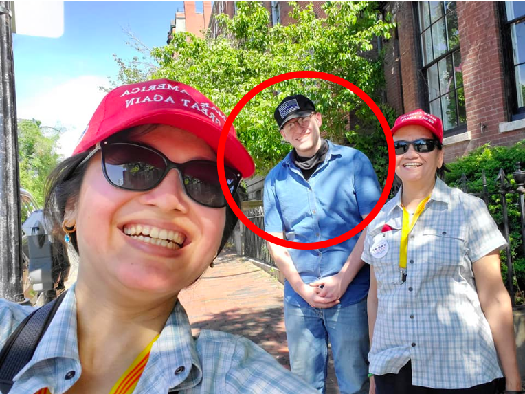 9/ In this photo, posted to their Telegram channel, they're handing a flyer to Super Happy Fun America associate Brandon Sullivan.The clothes match the ones Sullivan were wearing that day, in this photo in which he was tagged on Facebook.
