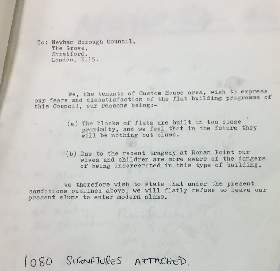 Tenants were moved back in to RP & told it had been ‘re-strengthened’. 1,080 people due to be moved onto other identical blocks on the same estate signed a petition to plead the council not to move them see sample photos from the 28 page petition). Their requests were refused. /5