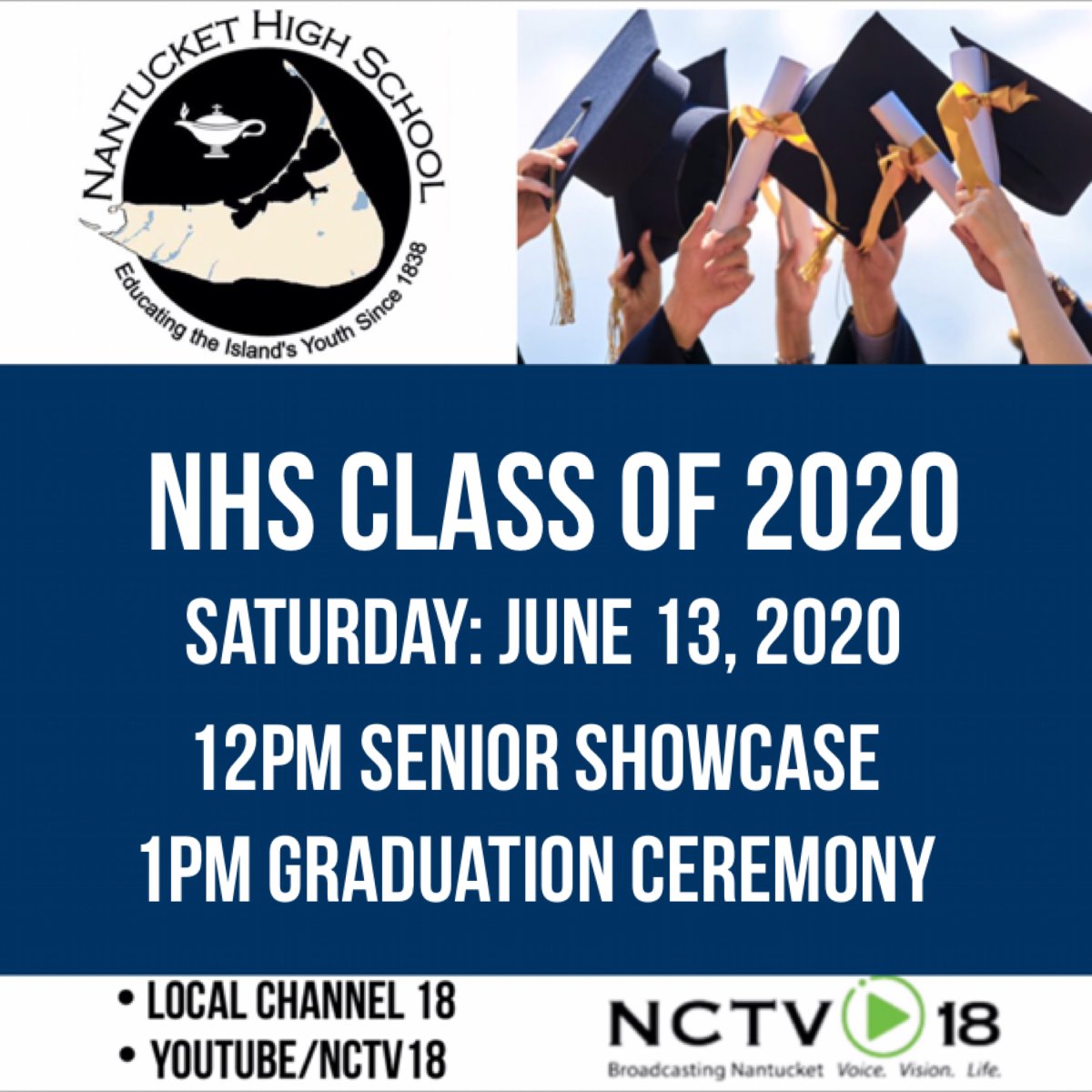 Use the following link for the Senior Showcase at 12:00 and Nantucket High School Commencement at 1:00

m.youtube.com/watch?v=kgPMKd…