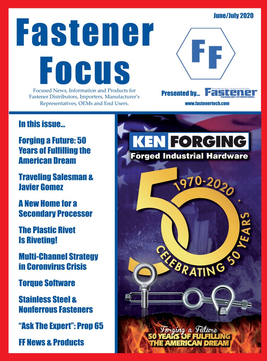 The Fastener Focus (FF) section of the June/July 2020 issue of Fastener Technology International (FTI) contains a Cover Story from <a href="/kenforging/">Ken Forging, Inc.</a>. Click bluetoad.com/publication/?i… to see the FF Cover and bluetoad.com/publication/?i… to read the story. fastenertech.com
