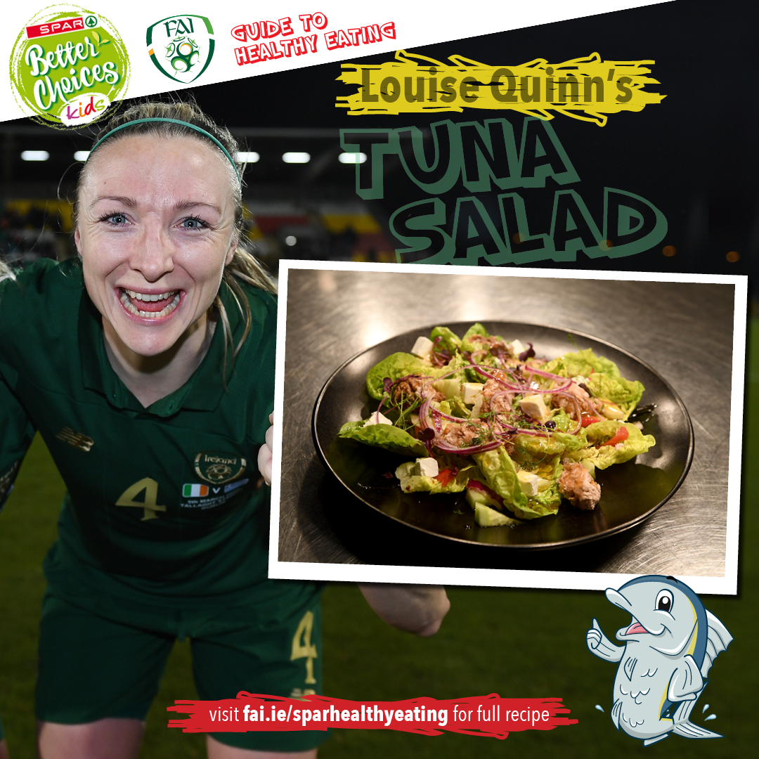 IrelandFootball's tweet photo. 👩‍🍳It's the penultimate week of recipes in the @SPARIreland 2020 Healthy Eating Guide!

🐠🥗 Louise Quinn's Tuna Salad is a healthy treat to try this week!

To see the full recipe ➡️ https://t.co/uTrd4iNf1o #HealthyEatingGuide https://t.co/HcF4FJuQh9