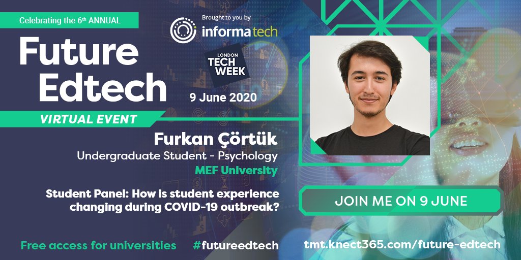 LDNTechWeek's tweet photo. #FutureEdTech Virtual is now live.
Join the student panel to hear their perspectives on how the student experience is changing during the COVID-19 outbreak.
Universities can register free ➡️ https://t.co/cMoycxpPz0 https://t.co/p60GNSRpec
