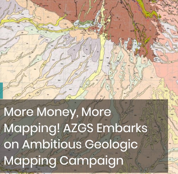 AZGeology's tweet image. AZGS  #STATEMAP award in Fiscal Year 20-21 is $324k – a 2-fold increase from our current level of funding.
See today's, 'More Money, More Mapping! AZGS Embarks on Ambitious Geologic Mapping Campaign', for details and map strategy for 2020-21. @USGSAZ blog.azgs.arizona.edu/blog/2020-06/m…