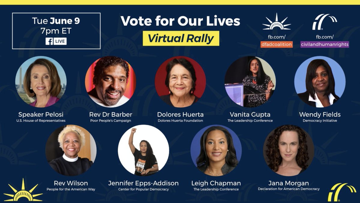 Graphic promotes tonight's Vote for Our Lives virtual rally and shows photos and affiliations of the nine participants.