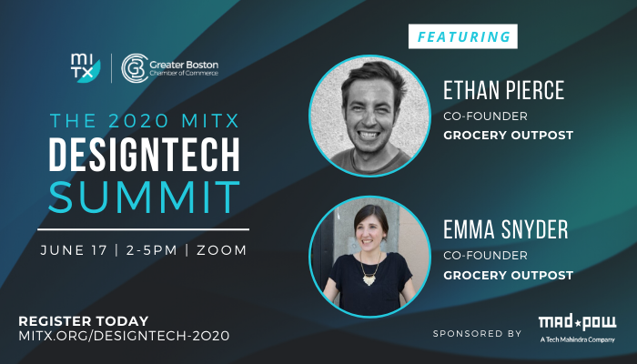 On 6/17 at #MITXDesignTech, join @techstars alum, <a href="/epierce2014/">Ethan Pierce</a>, and former <a href="/ToastTab/">Toast</a> UX Researcher, Emma Snyder, for a can’t-miss session on why #COVID19 is a big opportunity for product designers &amp; why they co-founded Grocery Outpost. 

Learn more:  
mitx.org/event/designte…