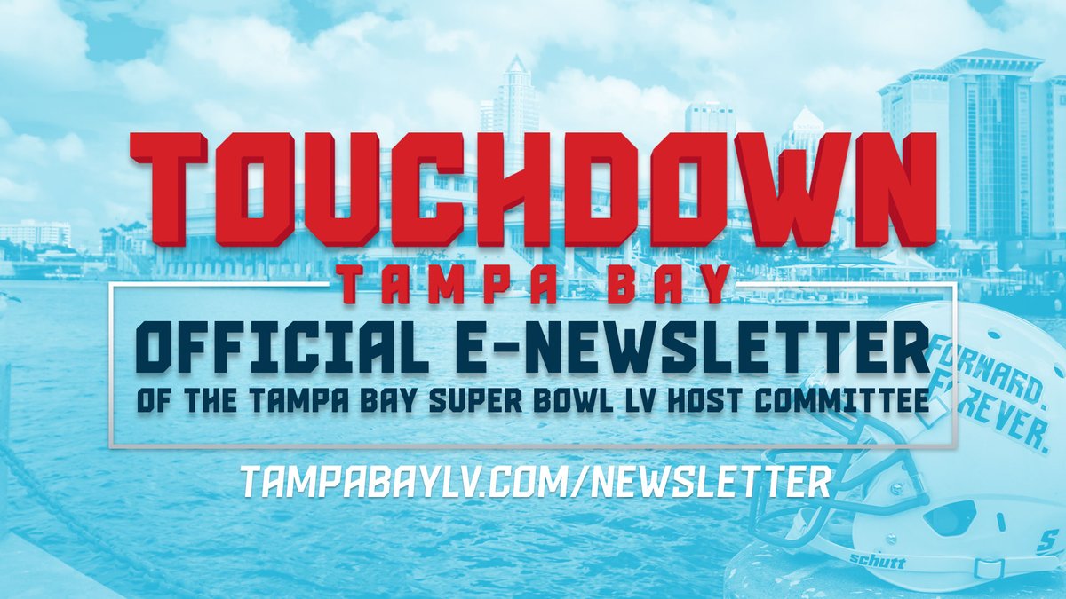 A new month means a new edition of "TOUCHDOWN Tampa Bay!" Be sure to sign up to get the official #newsletter of the Tampa Bay Super Bowl LV Host Committee. 🏈🌴

🔗 bit.ly/TBLVNews

#TampaBayLV // Forward. Forever.