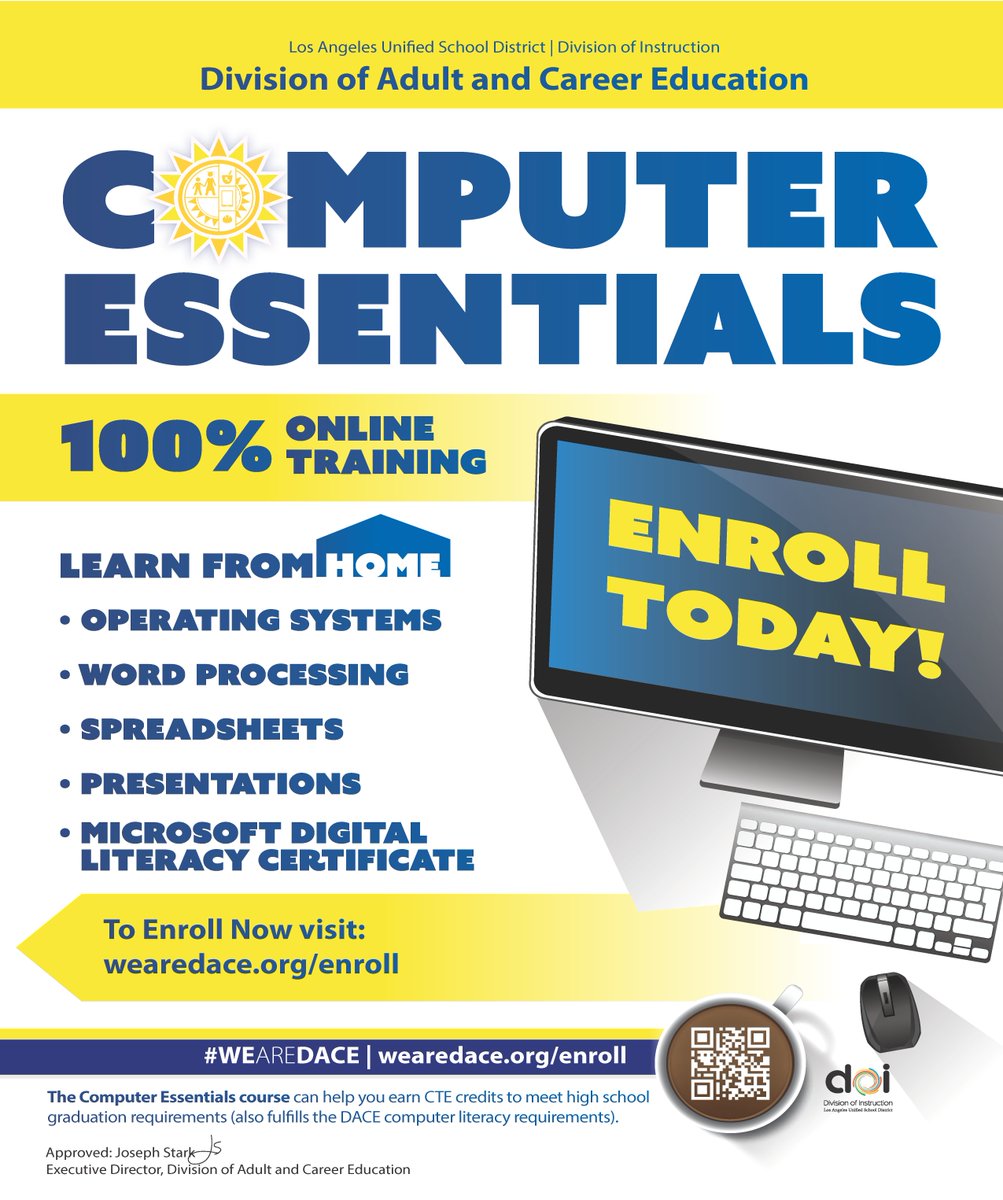 LAUSDAdultEd's tweet photo. Free Computer Essentials Online Training! - Operating systems, word processing, spreadsheets, presentations and more!
#FamilySuccessInitiative
#WeAreDACE
https://t.co/2M5OzsUB2E https://t.co/qGJgz6olhH https://t.co/Ye9FC7Mmyo