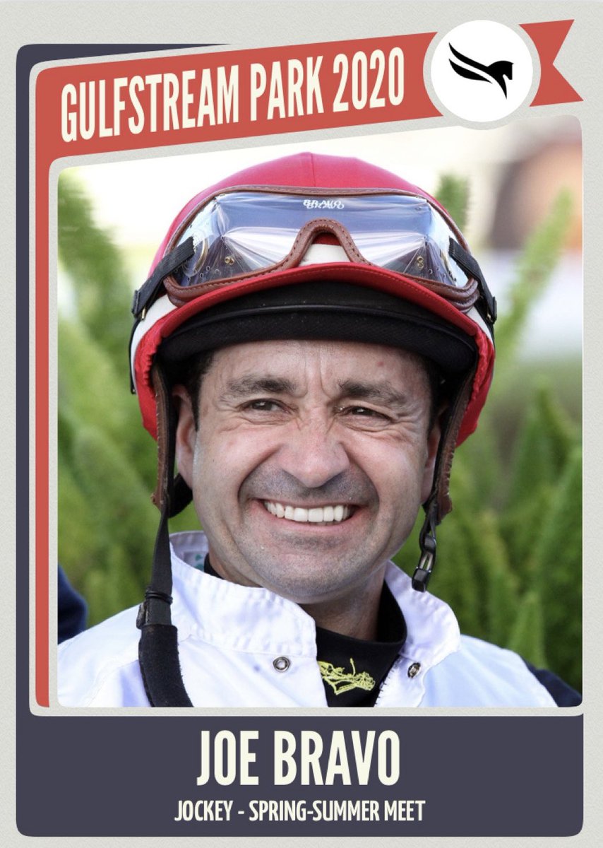 GulfstreamFanGQ's tweet photo. Joe Bravo - Gulfstream Park 2020 Spring-Summer Meet Virtual Jockey Trading Card (front & back). @bravoace #JoeBravo #GulfstreamPark #2020SpringSummerMeet #HorseRacing #Jockeys #VirtualTradingCards https://t.co/nV3VEXKmk7