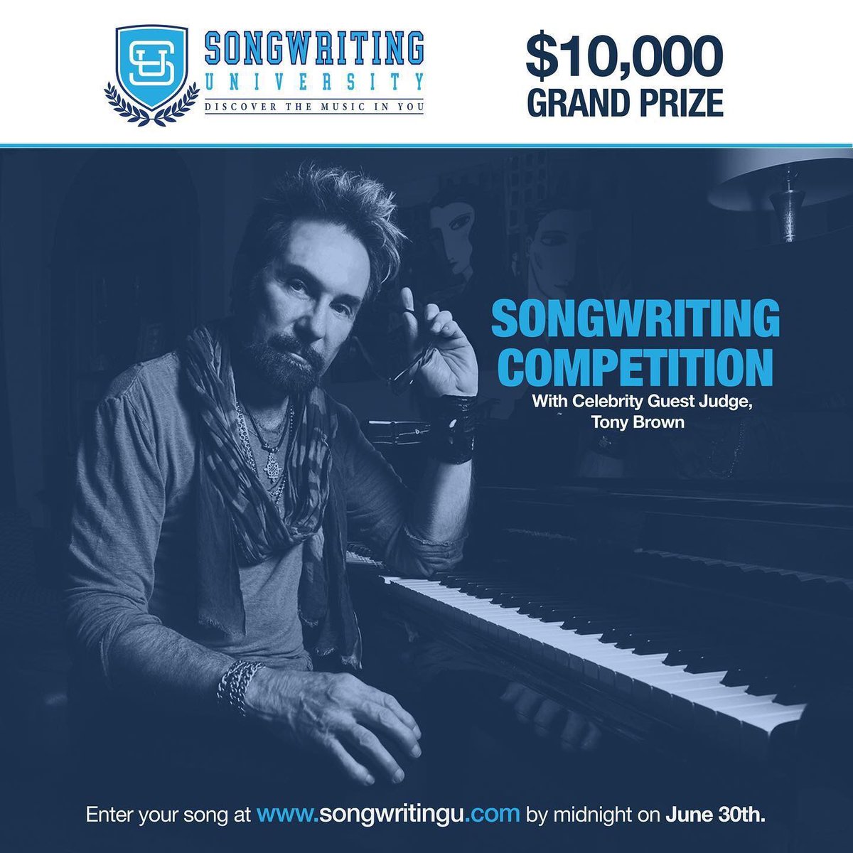 songwritingu's tweet photo. All songwriters want to know: “How do I get my songs heard by top music people?”

Songwriting U is proud to announce that Tony Brown, Grammy Award winning music producer and keys player, is set to be one of the judges for Songwriting University’s $10,000 grand prize song contest. https://t.co/9vVU6w9d5N