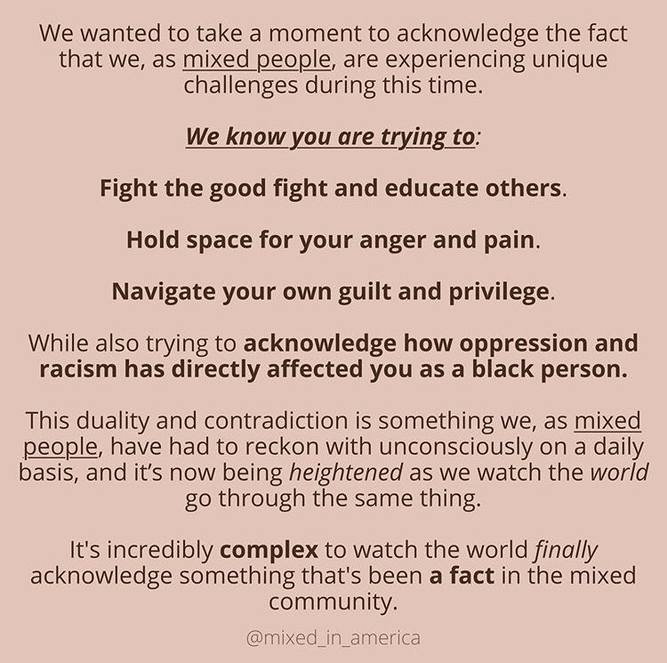 iamalmostasian's tweet photo. thank you 🙏 so much truth and wisdom here #Repost @mixed_in_america
・・・
Taking a moment to acknowledge the mixed experience during these times ❤️
#mixedinamerica #mixedrace #biracial #mixed #mixedwoman #mixedman #mixedchildren #biracialkids #biracialfamily #blm https://t.co/ppT6jhgmtY