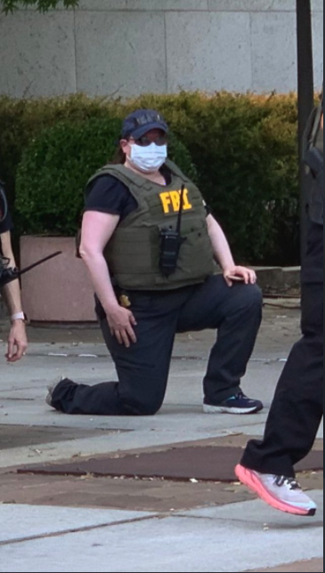 johnxdesouza's tweet photo. We believed Comey's CONTINUOUS whirwind of TREASON was the WORST thing that could ever happen to the FBI; THEN, this group of FBI personnel cornered by BLM said "hold our beer." #LeosForBLM
#surrenderToBLM #FBIShame https://t.co/lWrdbFtqIt