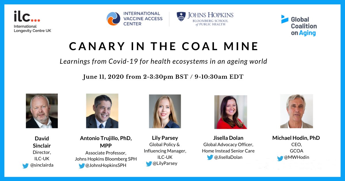 IVACtweets's tweet image. 📢2 days away📢Join us 6/11 @ 9a ET for “Canary in the Coalmine: Learnings from #COVID19 for health ecosystems in an aging world” w/Dr. Antonio Trujillo of @HopkinsIHHS. Register bitly.ws/8HvB. @JohnsHopkinsIH @JohnsHopkinsSPH @ILCUK @homeinstead #GlobalCoalitiononAging