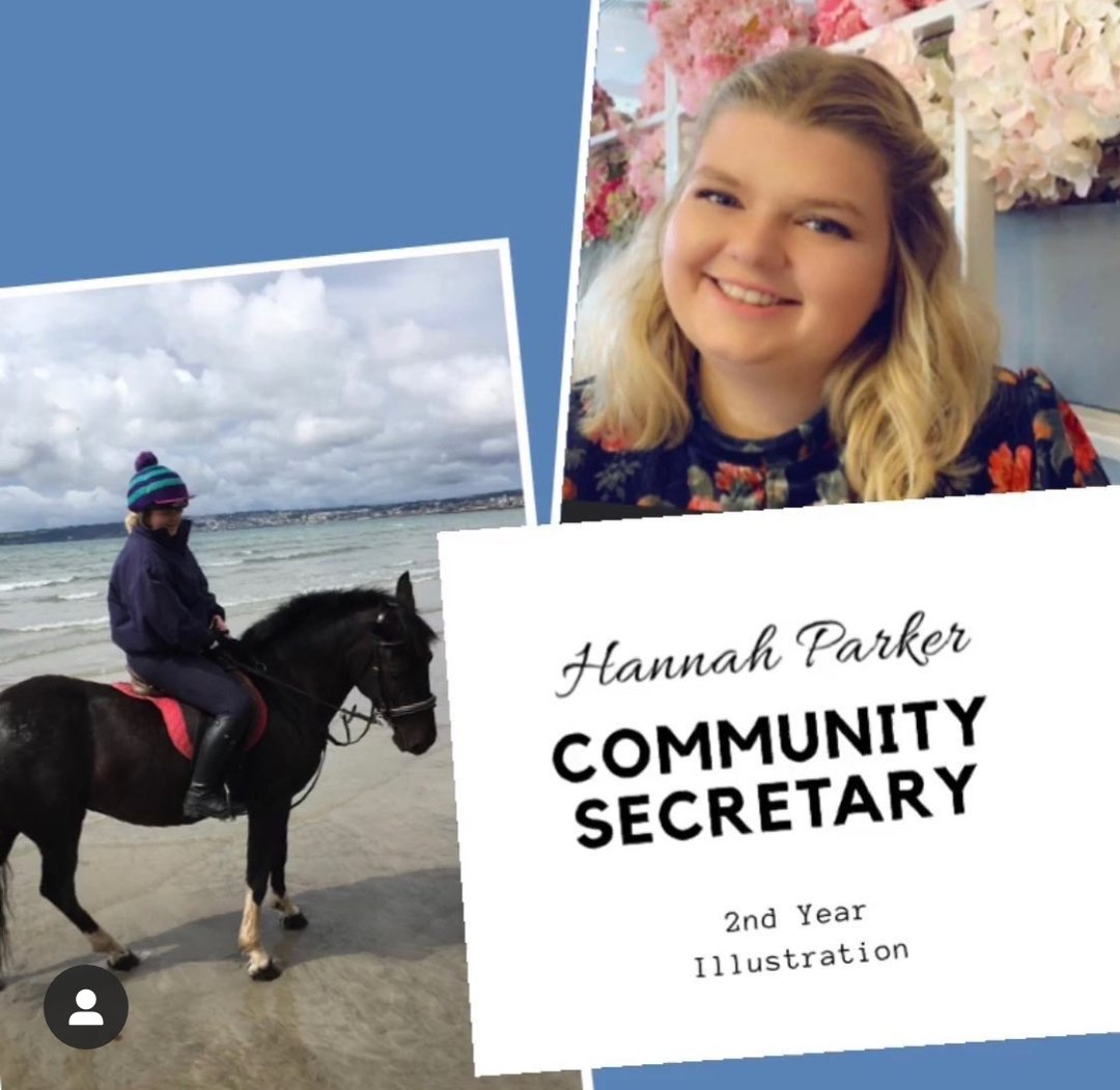 📣20/21 COMMITTEE ANNOUNCEMENT📣 

Next up is Hannah, one of our community secs!

Name:Hannah Parker
Year:2
Course:Illustration
Fact:Her childhood pony was so bombproof he tried to get onto a bus!
'What I love about the club is making friends and getting involved with so much' 💙