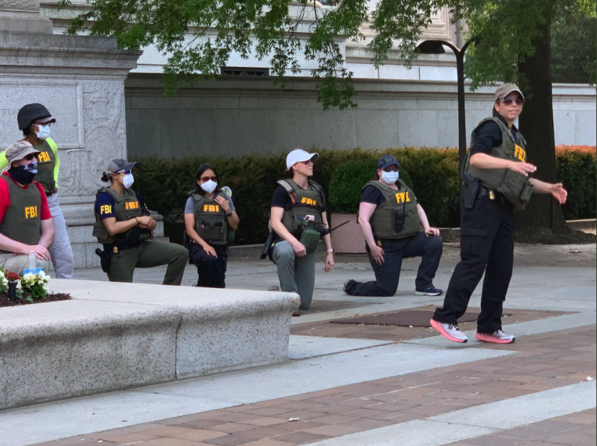 johnxdesouza's tweet photo. We believed Comey's CONTINUOUS whirwind of TREASON was the WORST thing that could ever happen to the FBI; THEN, this group of FBI personnel cornered by BLM said "hold our beer." #LeosForBLM
#surrenderToBLM #FBIShame https://t.co/lWrdbFtqIt