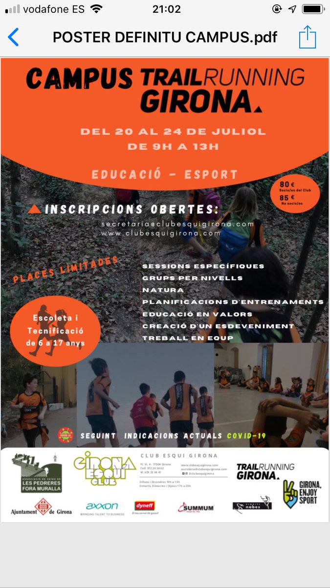 Ja tenim el primer campus de l’ escoleta @TrailRunGirona , vejam si ens ajudeu a fer divulgació craks : 😉 @pinsachmarc @kilianj @OriolCardonaa @NuriaPicas @paucapell @tofolcastanyer @annacomet @JordGamitron @emmaroca1 @BesTinabes .....